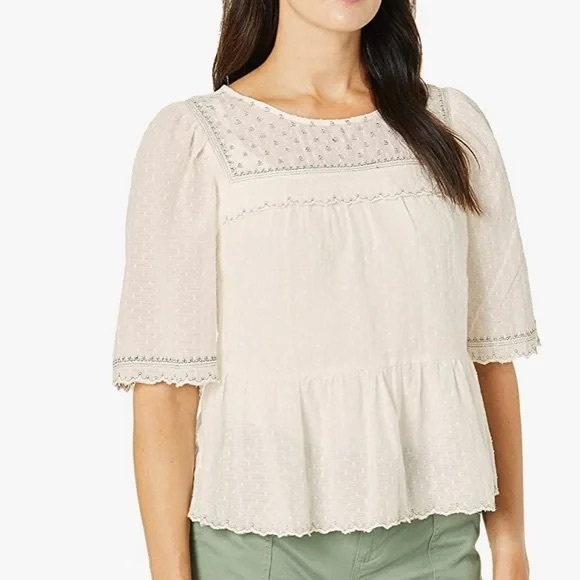 Velvet by Graham & Spencer Tops - Velvet by Graham & Spencer Women’s Raina Swiss Dot Blouse Top Off-white Size L
